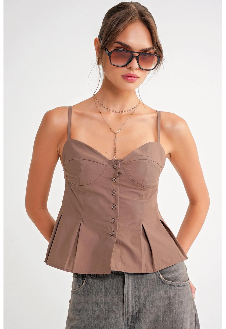 Maiou dama - guler in forma de inima - nasturi - maro mocha - textil