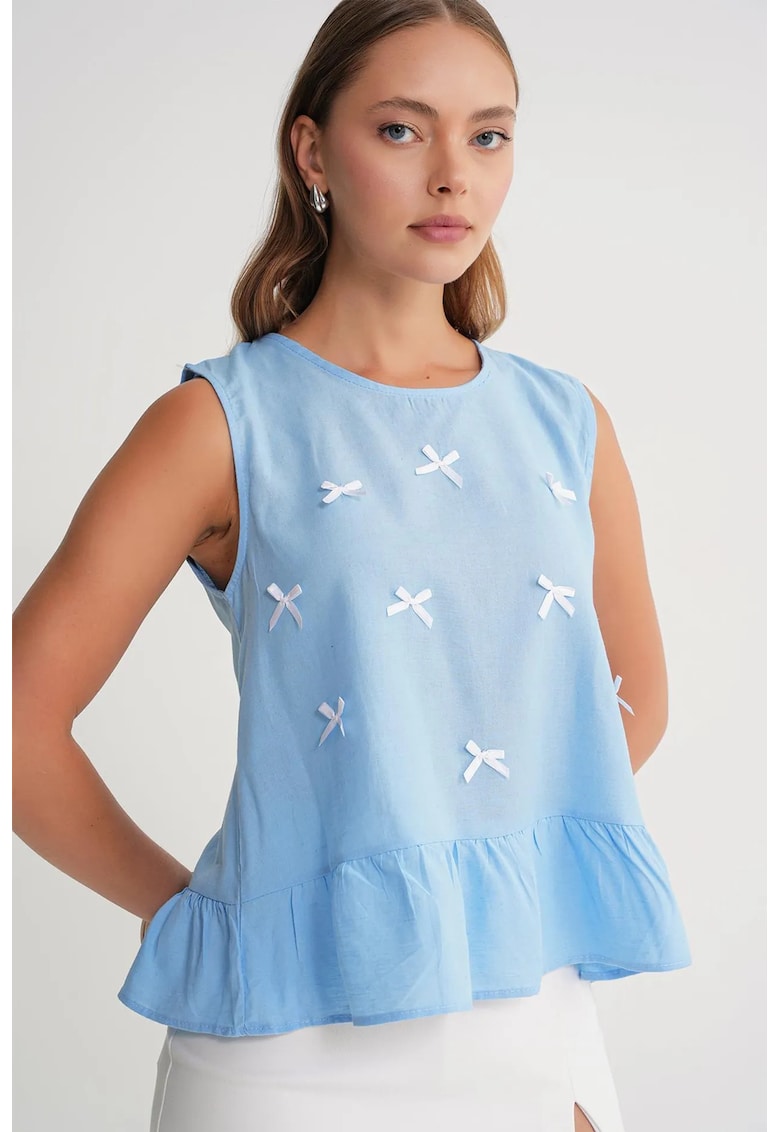 Maiou guler rotund - detaliu funda - albastru deschis - textil