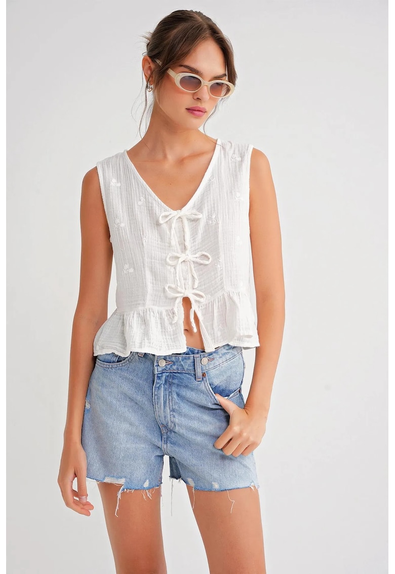 Maiou scurt - cu decolteu in V - funda - ivory - textil