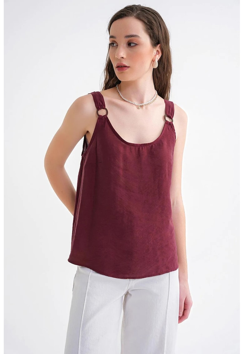 Maiou guler in U - detaliu accesoriu - rosu burgundi - textil - Rosu