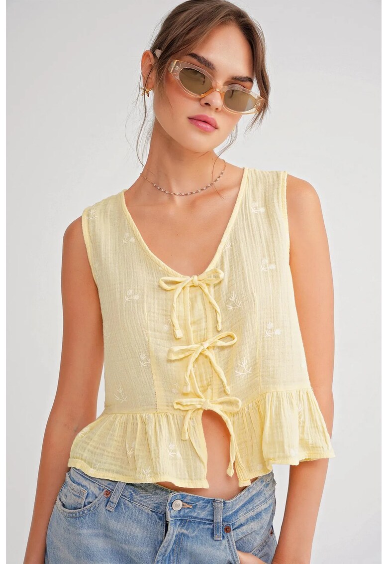 Maiou dama - bluza scurta texturata - galben lamaie - textil