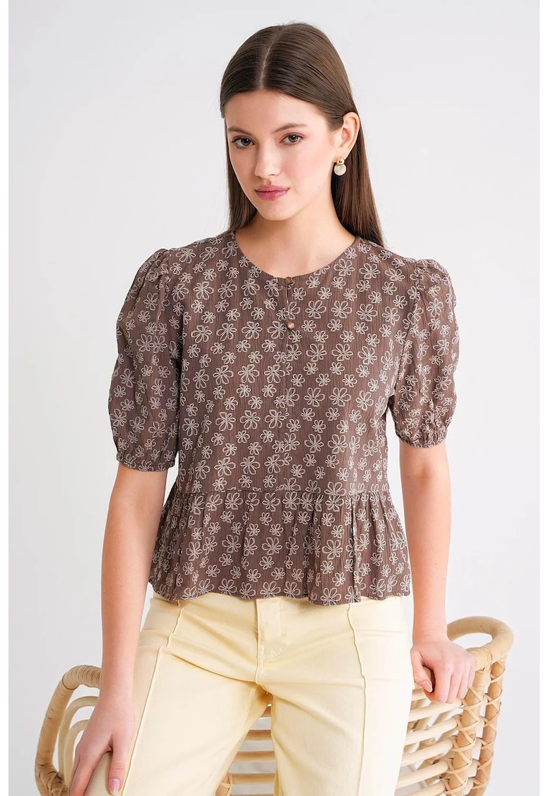 Tricou dama - guler maro cafea - textil - Maro