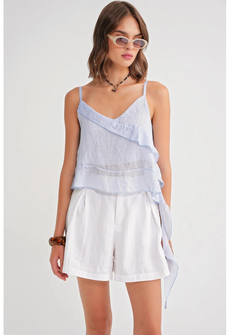 Top scurt texturat - volane - albastru deschis - textil