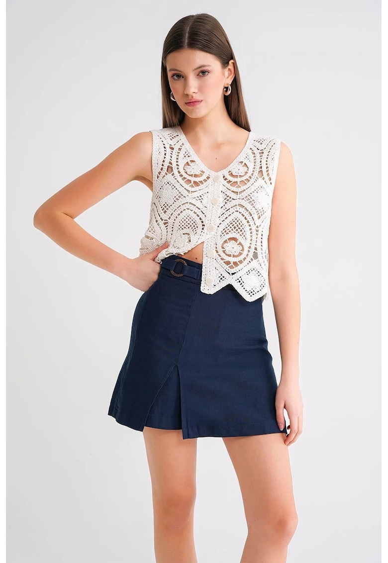 Fusta mini albastru marin - textil - cu slit