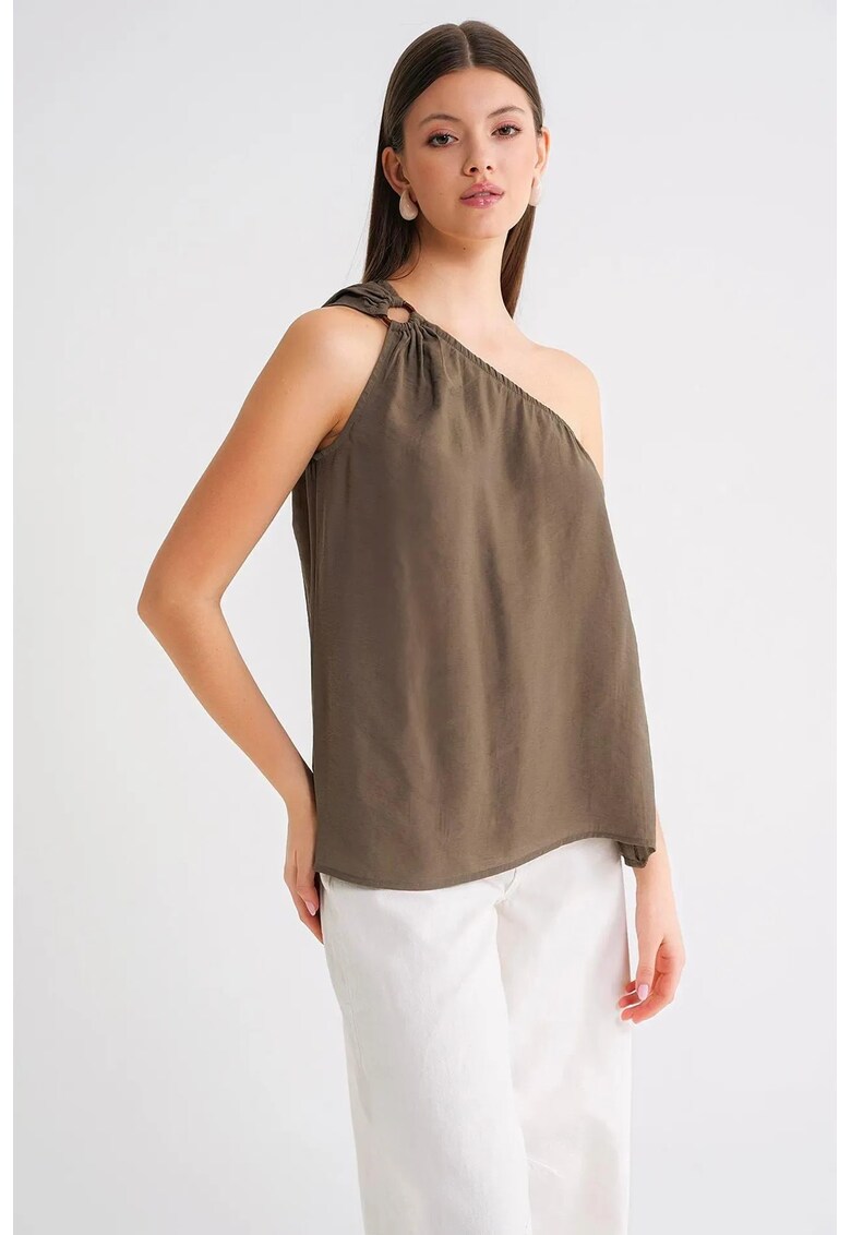 Maiou dama - top detaliat cu accesorii - verde kaki - textil