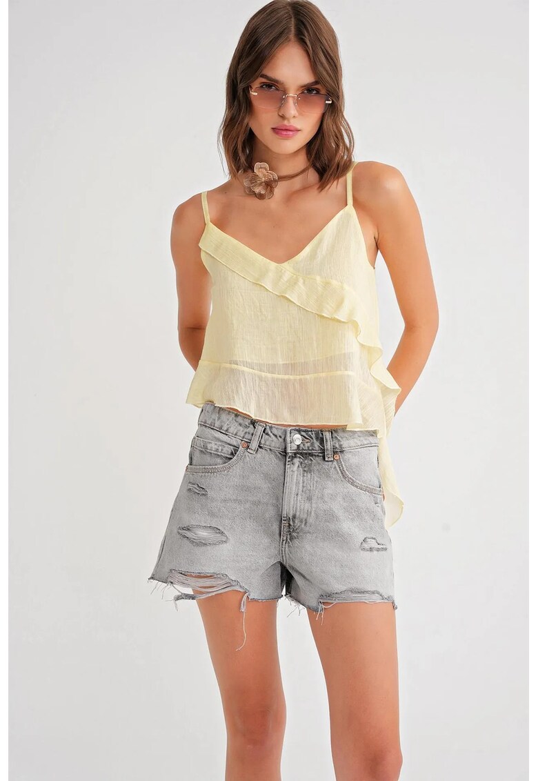 Maiou dama - scurta - texturata - galben lamaie - textil