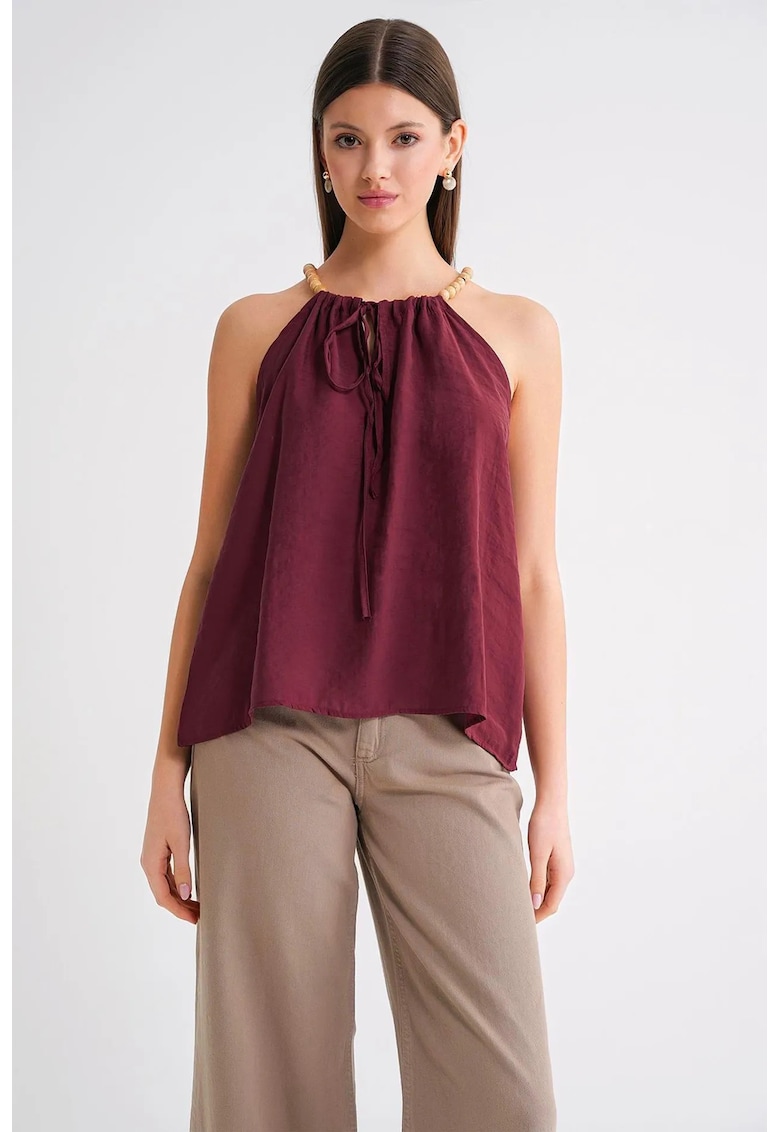 Top cu guler halter - detalii - rosu burgund - modal