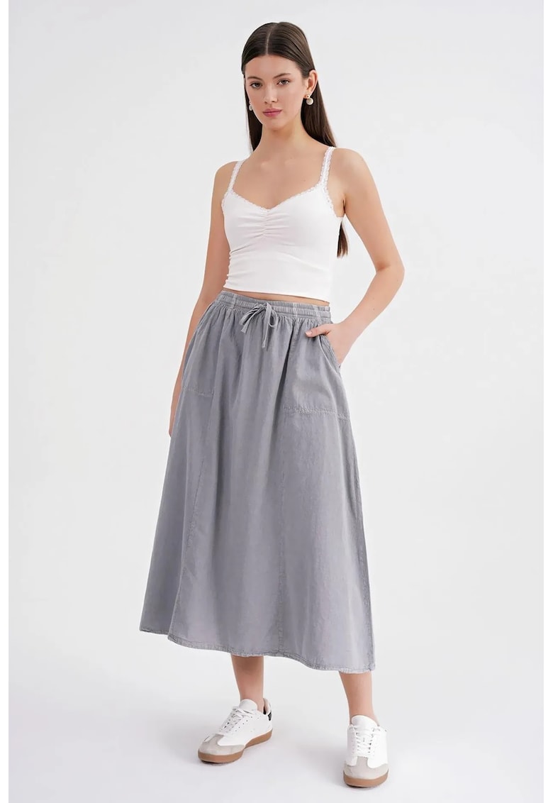 Fusta - talie inalta - detaliu snur - gri - textil