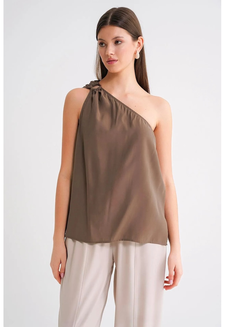 Top dama - guler asimetric - maro mocca - textil