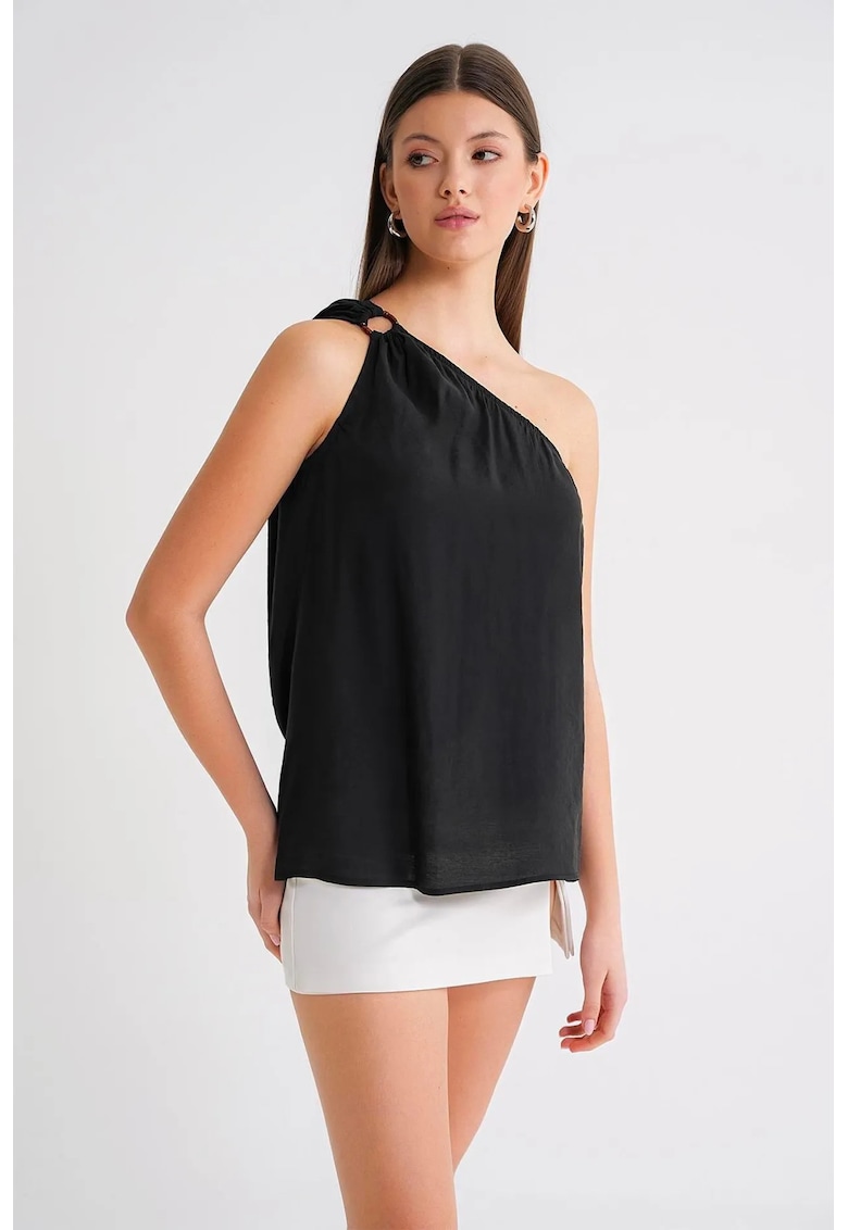 Top asimetric - negru - textil - Negru