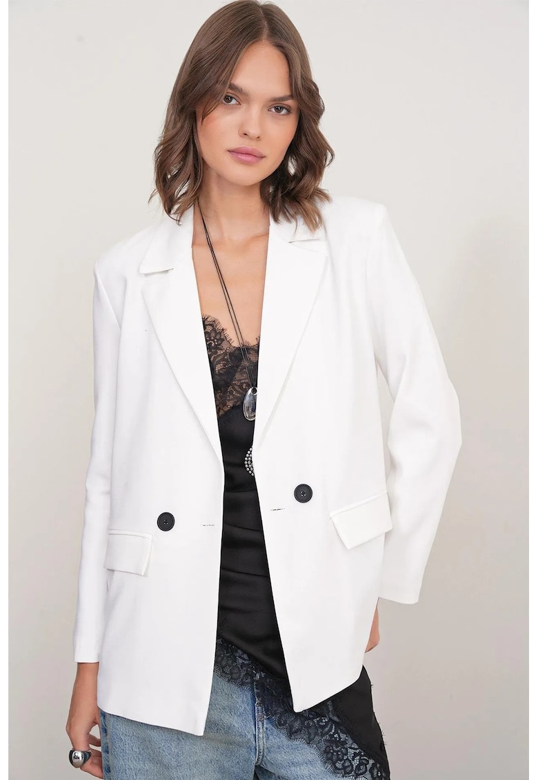 Sacou dama - cu maneca lunga - ivory - textil