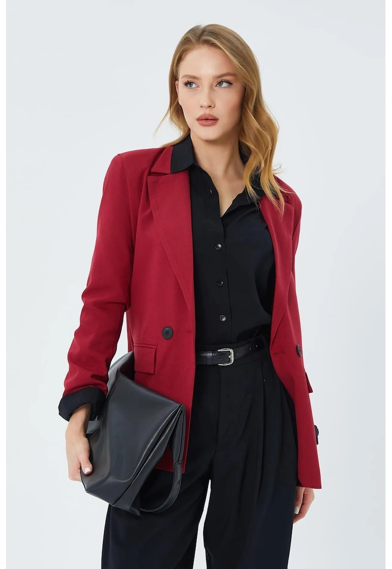 Sacou dama - blazer cu maneci lungi - rosu bordeaux - textil -