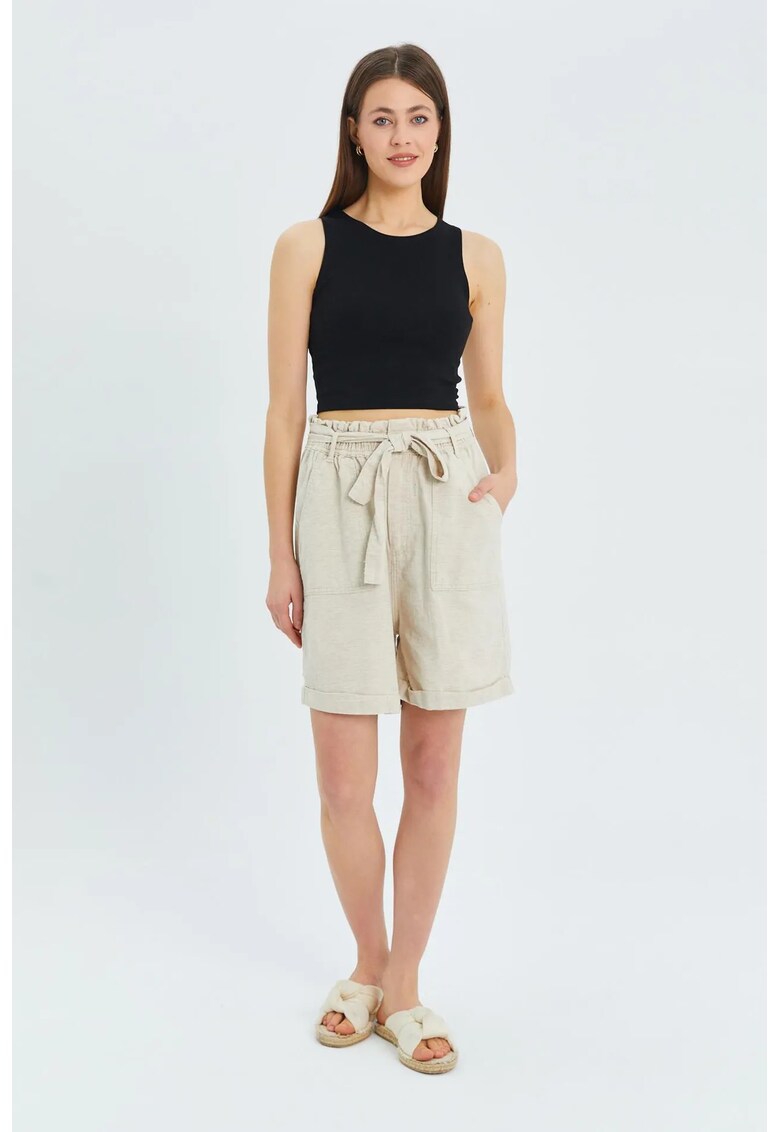 Pantaloni scurti dama - din bumbac - talie inalta - natural
