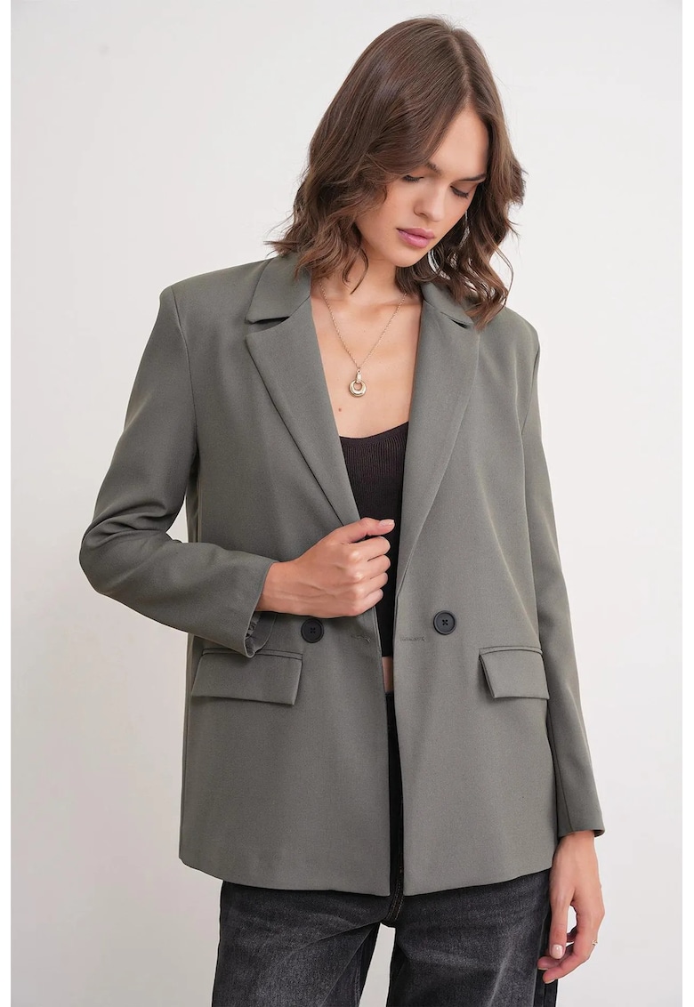 Sacou dama - cu maneca lunga - verde kaki - textil