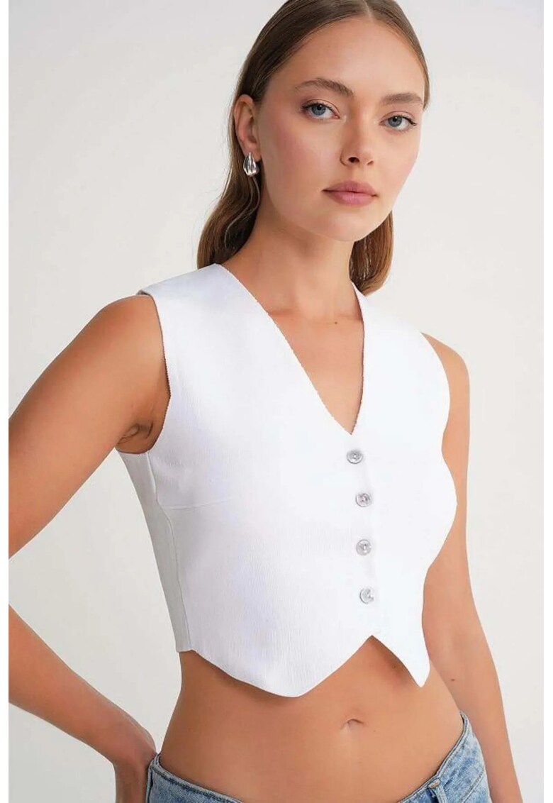 Vesta dama - Decolteu in V - Tricot - Alb -