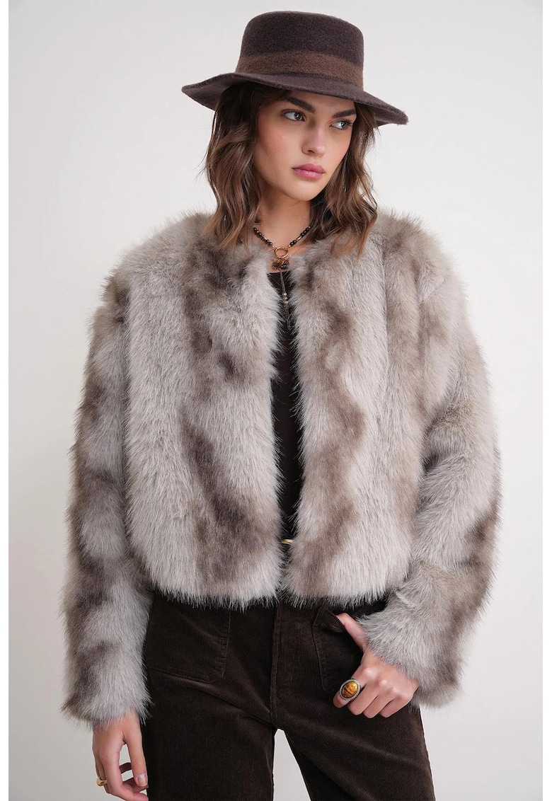 Palton dama - jacheta din blana artificiala - oatmeal - fleece