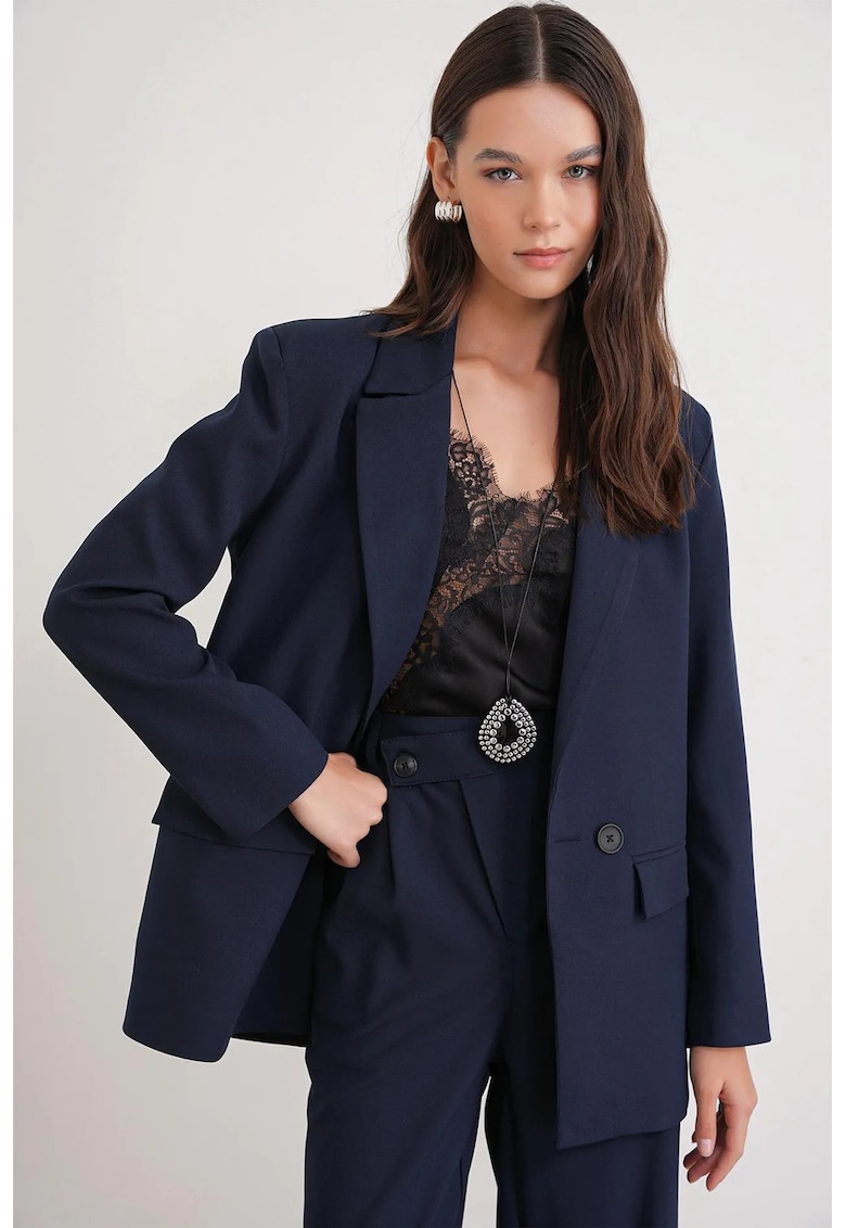 Sacou dama - maneca lunga - albastru marin - textil