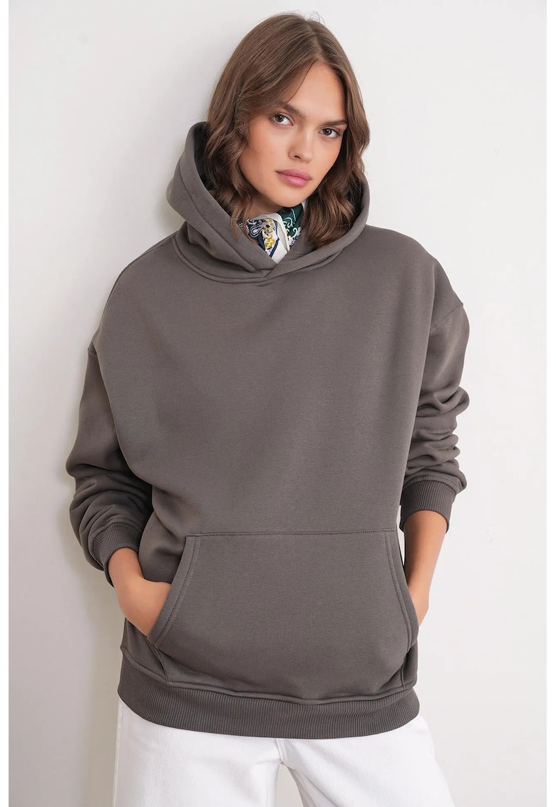 Hanorac dama supradimensionat - gluga - gri inchis - textil
