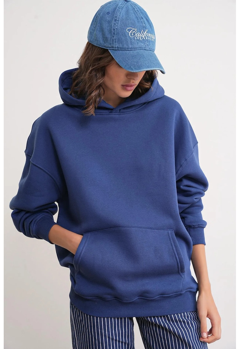 Hanorac dama - supradimensionat - gluga - bleumarin - textil