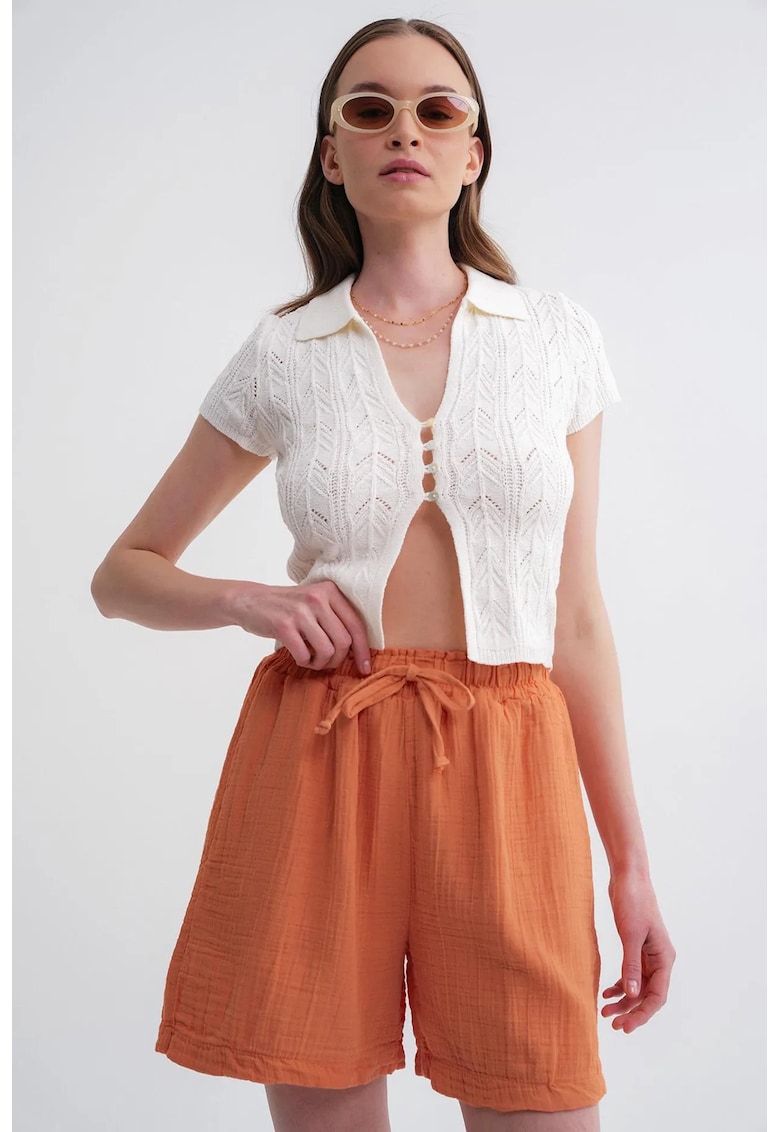 Pantaloni scurti - bumbac texturat - portocaliu aprins