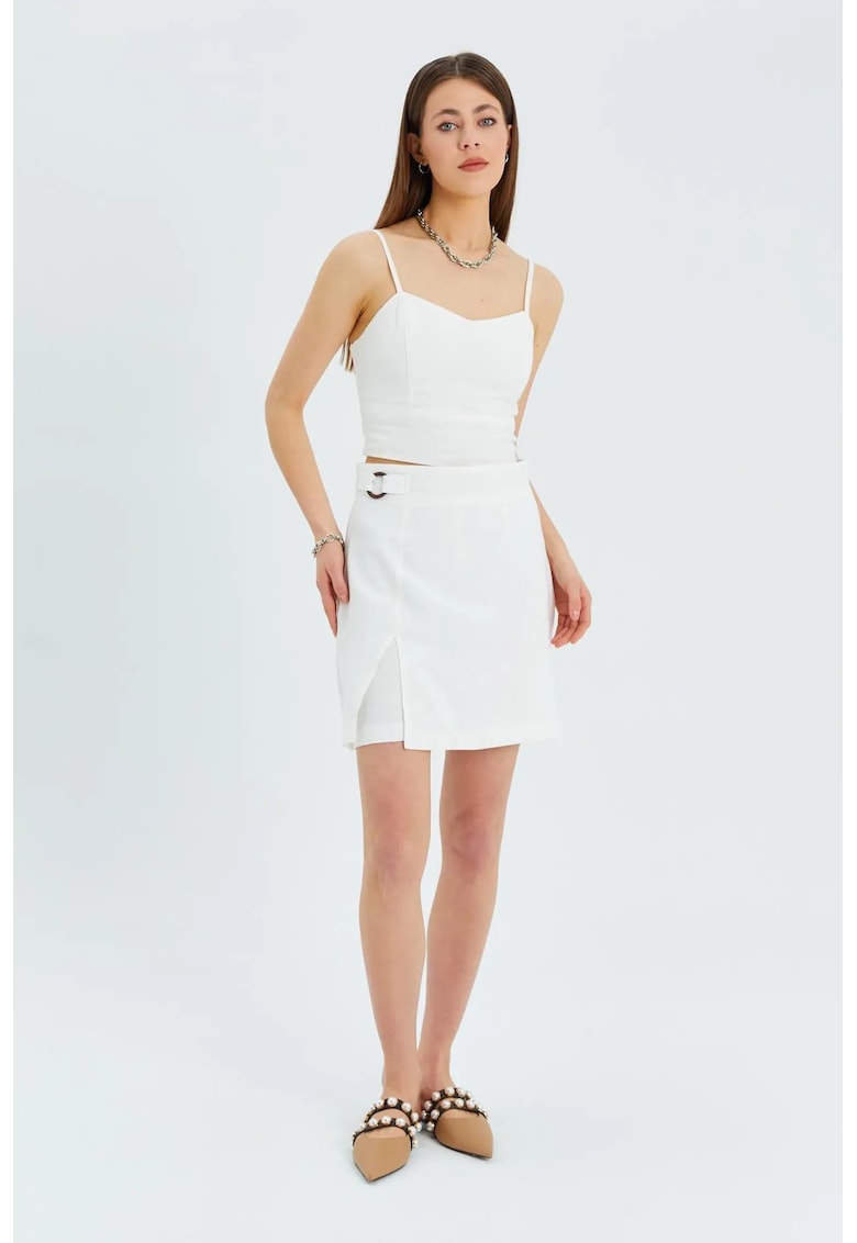 Fusta mini cu slit - ivory - textil