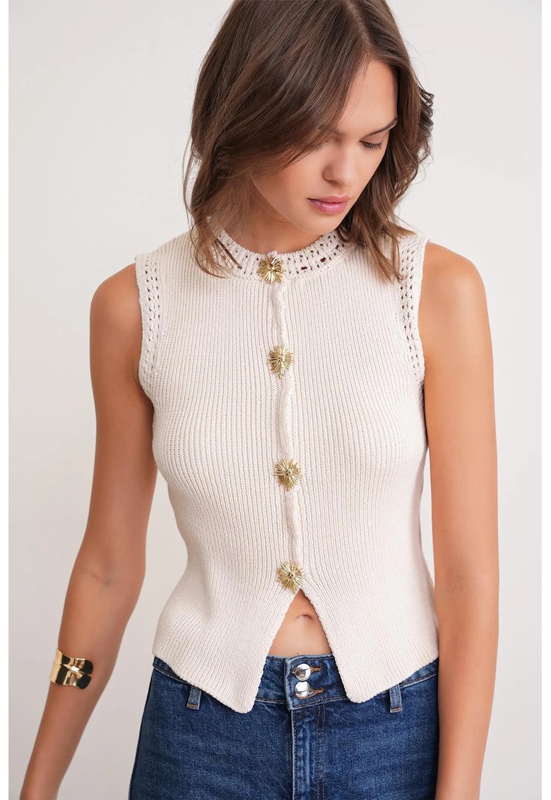Vesta - Tricot - Crem - Detalii nasturi -