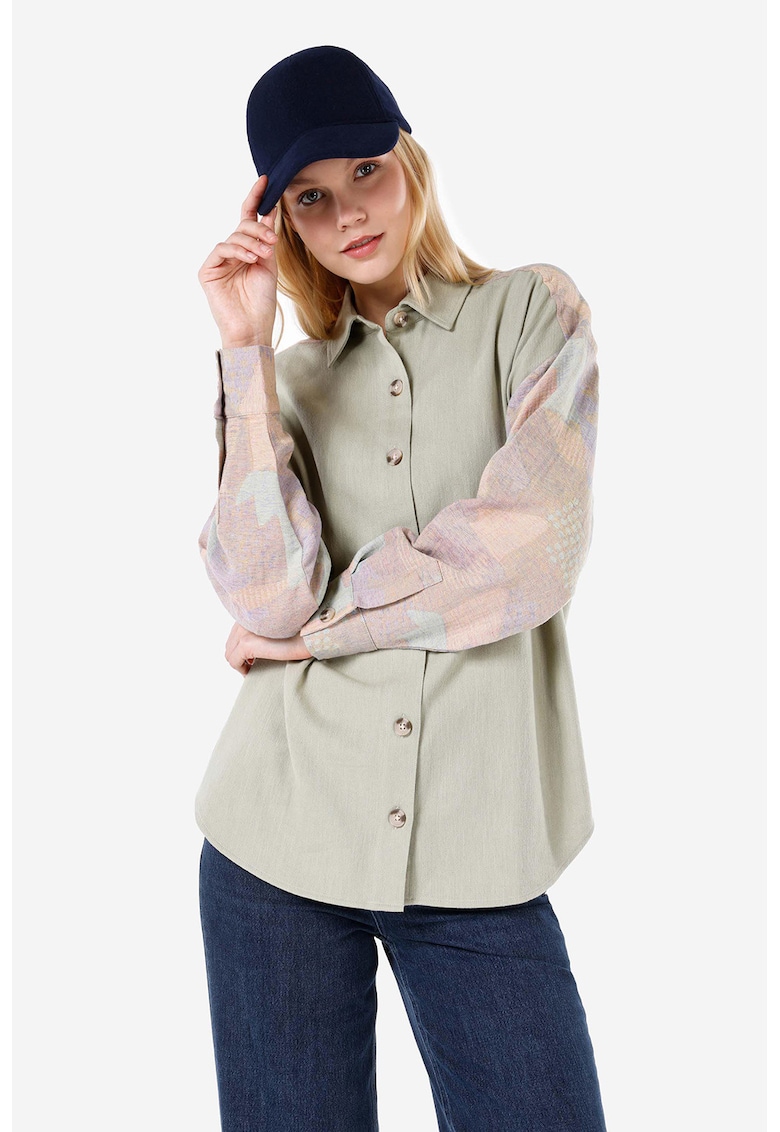 Camasa de bumbac cu insertii cu imprimeu
