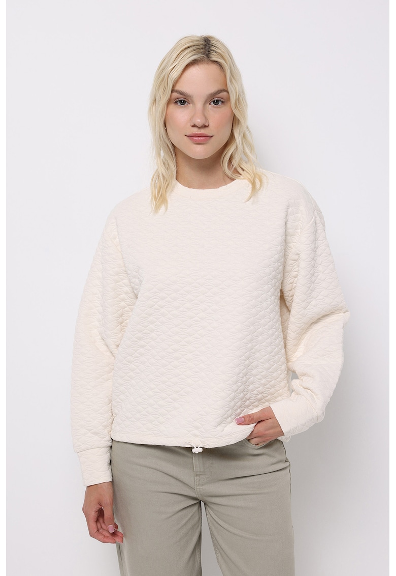 Bluza de trening texturata cu maneci cazute - Crem