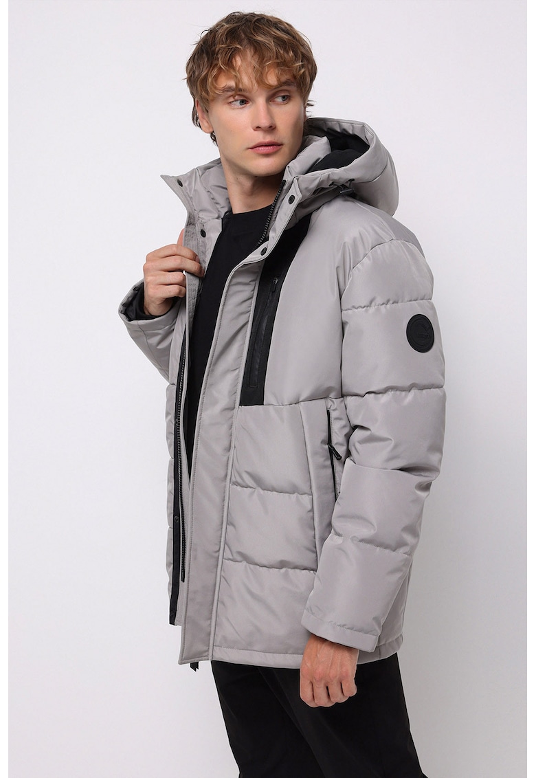 Jacheta matlasata cu gluga - Gri deschis