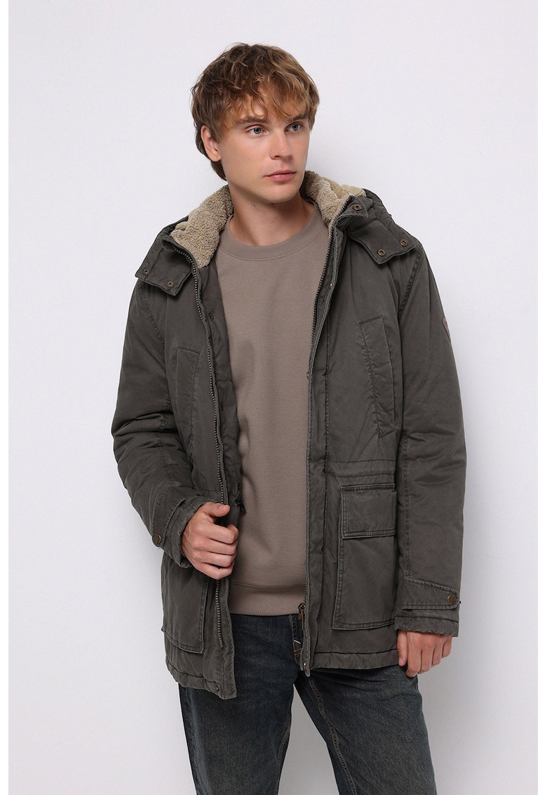 Geaca cu gluga si caotuseala matlasata - Gri inchis