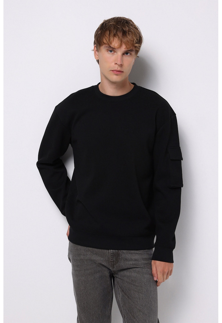 Bluza uni de trening cu buzunar cu clapa pe maneca - Negru