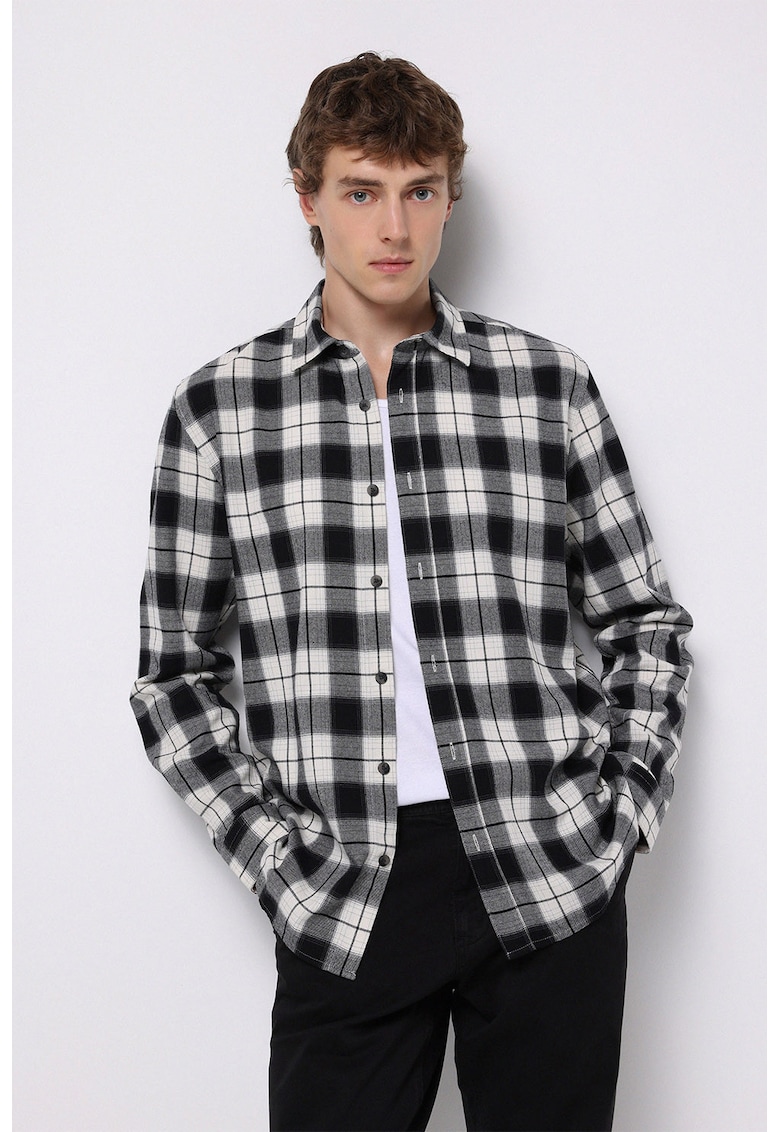 Camasa in carouri cu buzunare pe piept - Gri deschis/Alb murdar/Gri inchis