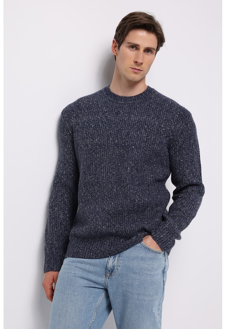 Pulover din amestec de bumbac cu decolteu la baza gatului