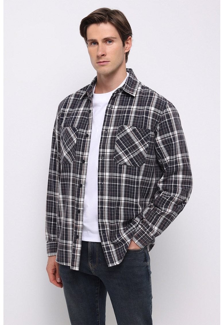 Camasa in carouri cu buzunare pe piept - Rosu stins/Alb optic/Gri antracit