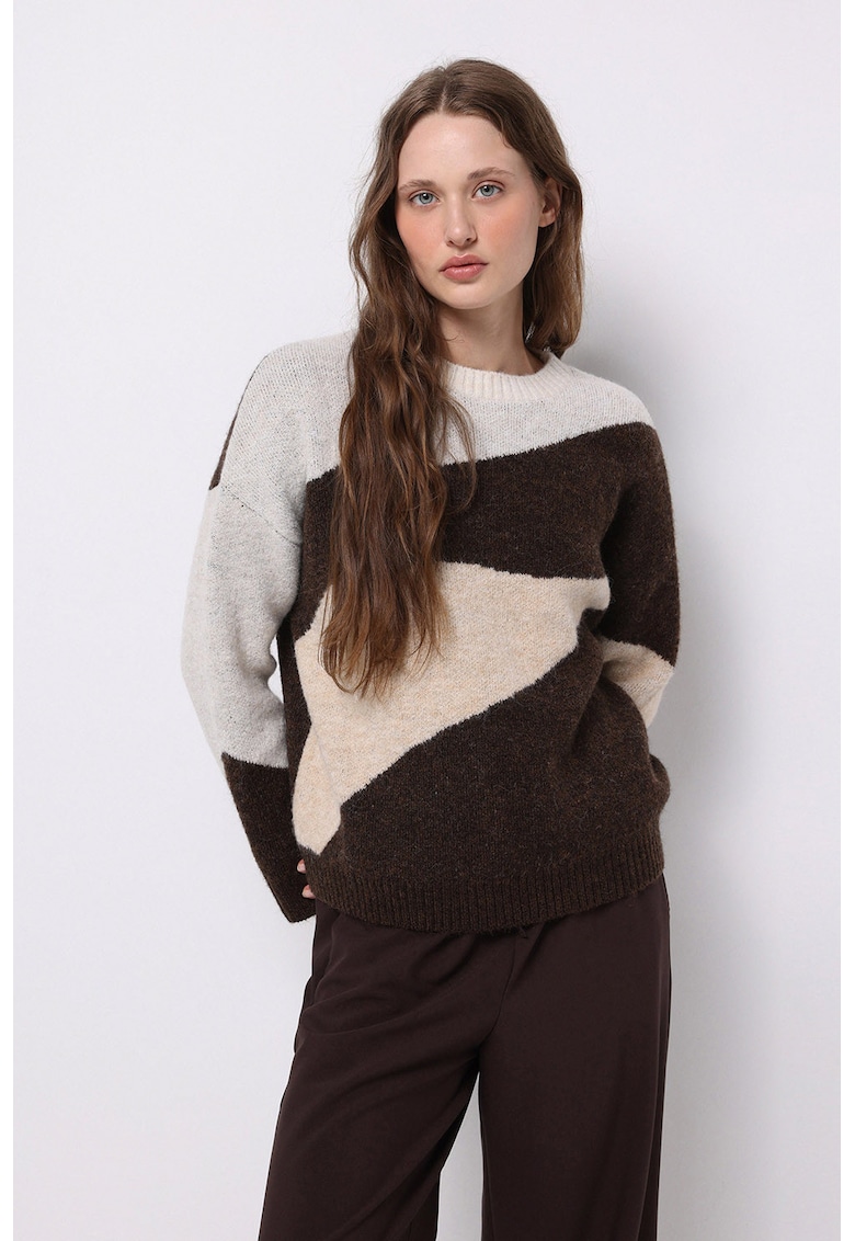 Pulover colorblock - Negru/Gri deschis