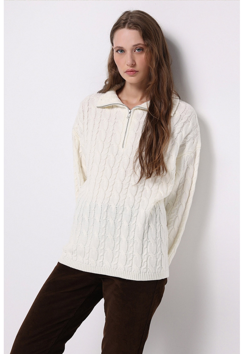 Pulover lejer cu torsade - Alb