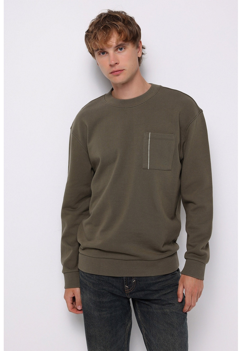 Bluza de trening cu maneci cazute si buzunar aplicat - Verde masliniu