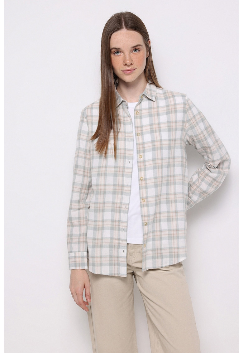 Camasa cu maneci lungi si model in carouri - Bej/Mint