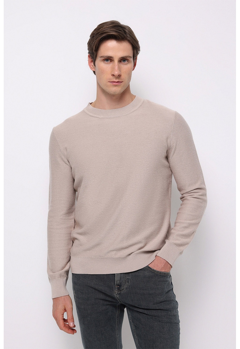 Pulover de bumbac cu decolteu la baza gatului - Bej deschis