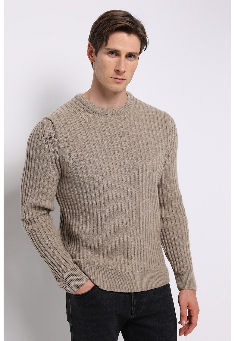 Pulover uni cu striatii - Bej