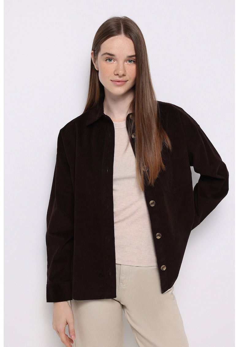 Camasa lejera striata catifelata - Maro inchis