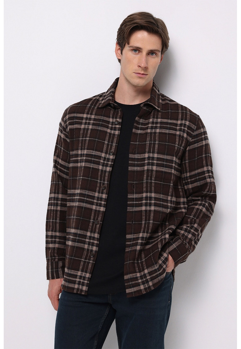 Camasa lejera in carouri - Bej inchis/Maro pamantiu