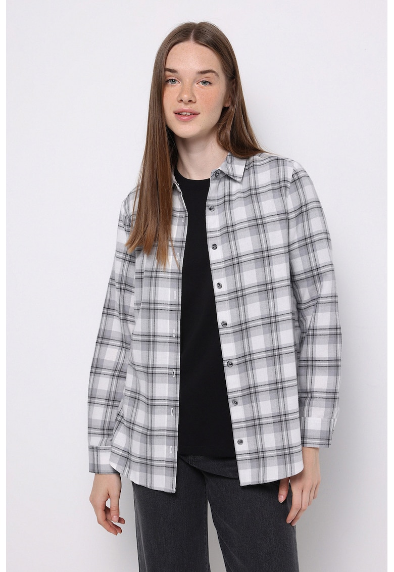 Camasa cu maneci lungi si model in carouri - Gri deschis