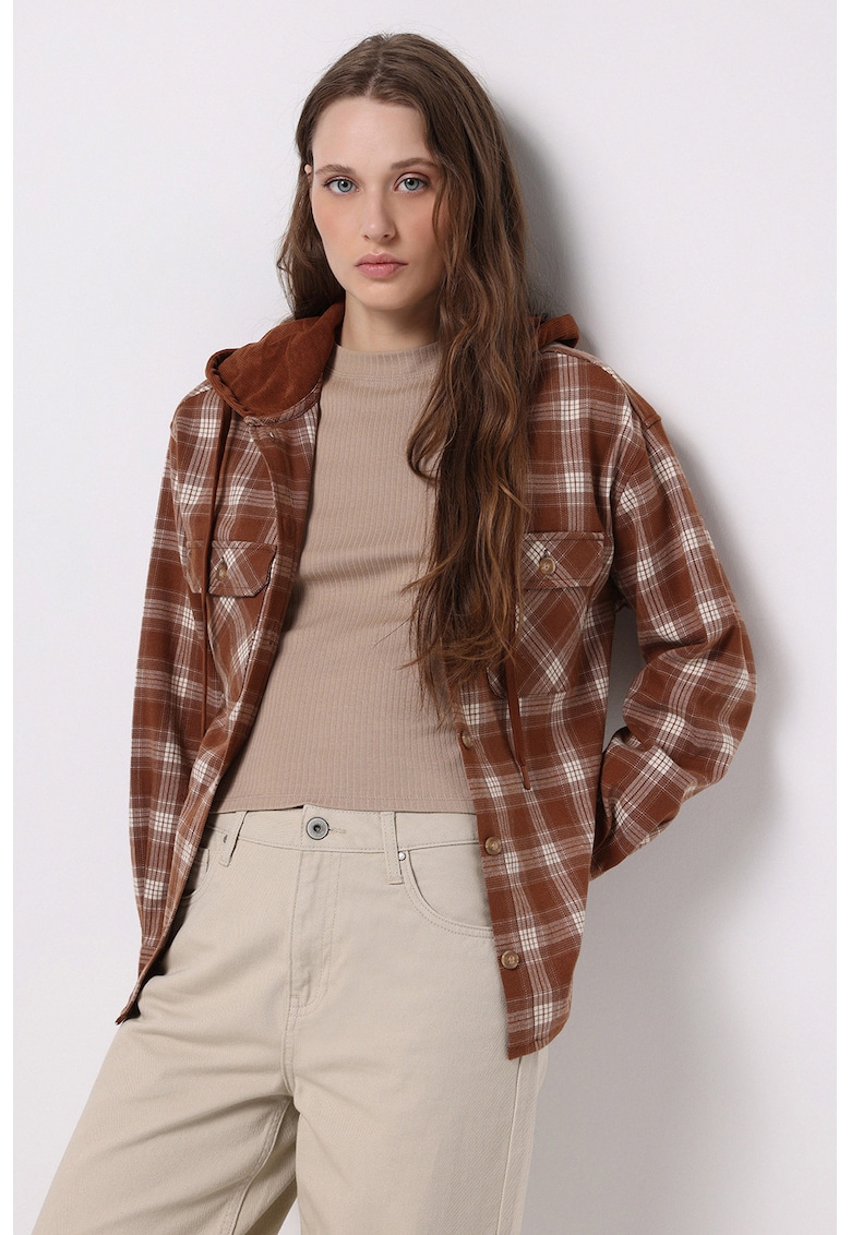 Jacheta-camasa in carouri cu gluga - Maro