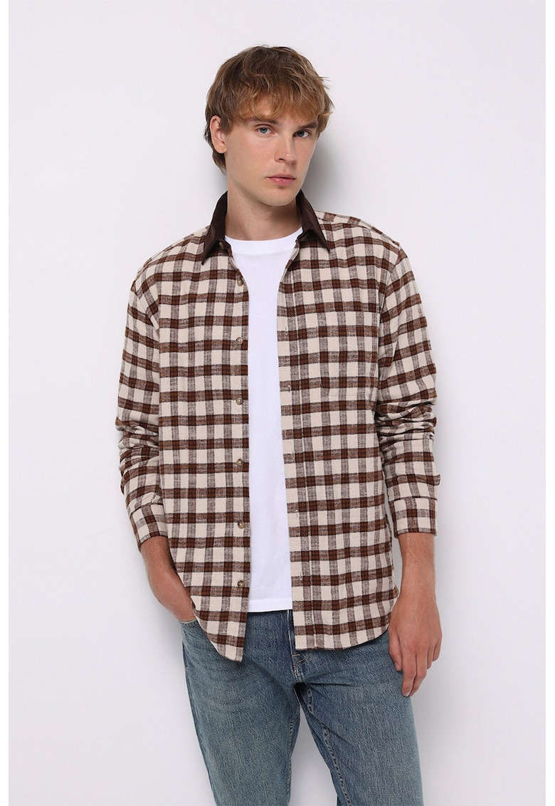 Camasa din bumbac cu model in carouri - Rosu/Bej deschis