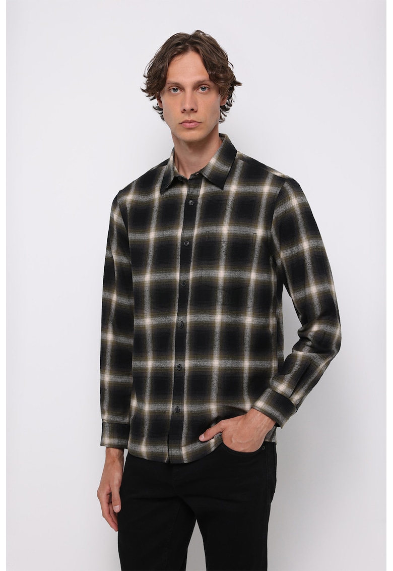 Camasa in carouri cu maneci lungi - Negru/Gri antracit/Crem