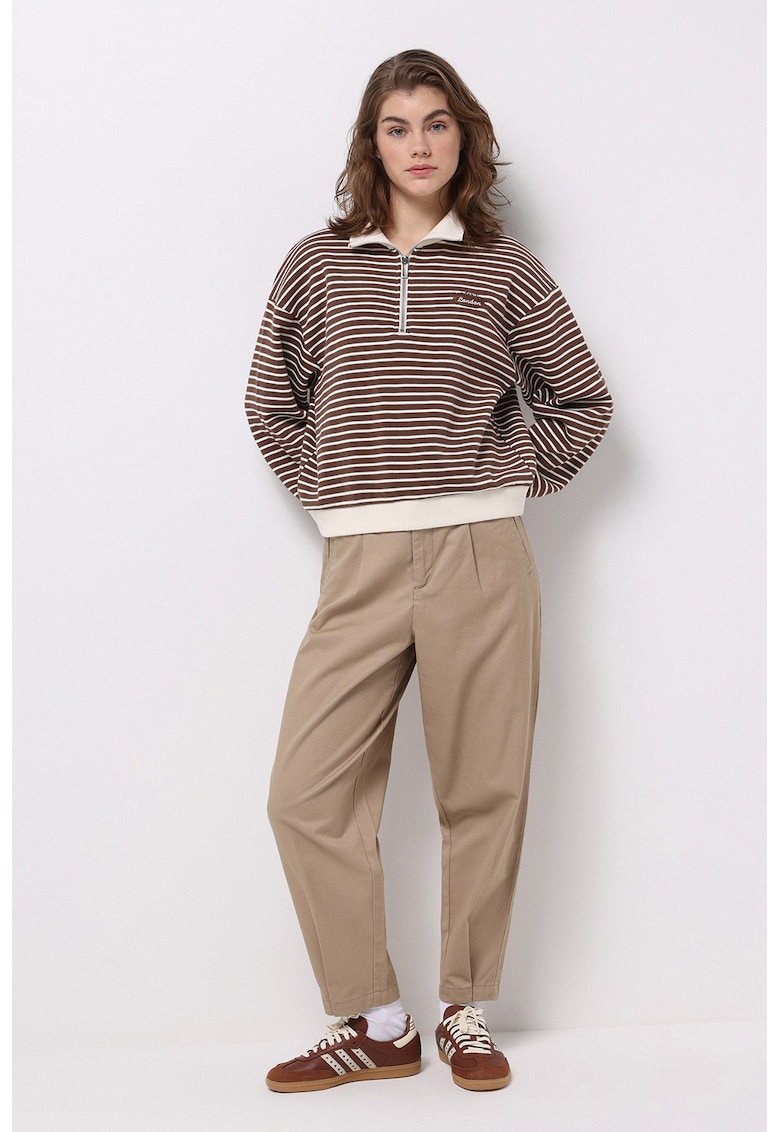 Pantaloni chino balloon fit cu talie inalta si pliuri - Bej deschis