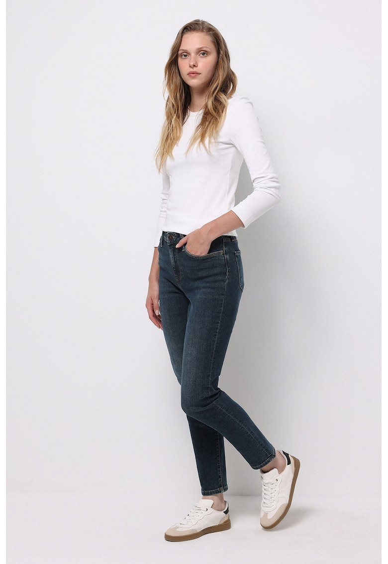 Blugi slim fit cu talie medie - Albastru inchis