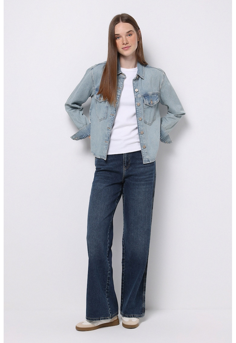 Blugi drepti cu aspect decolorat - Albastru inchis