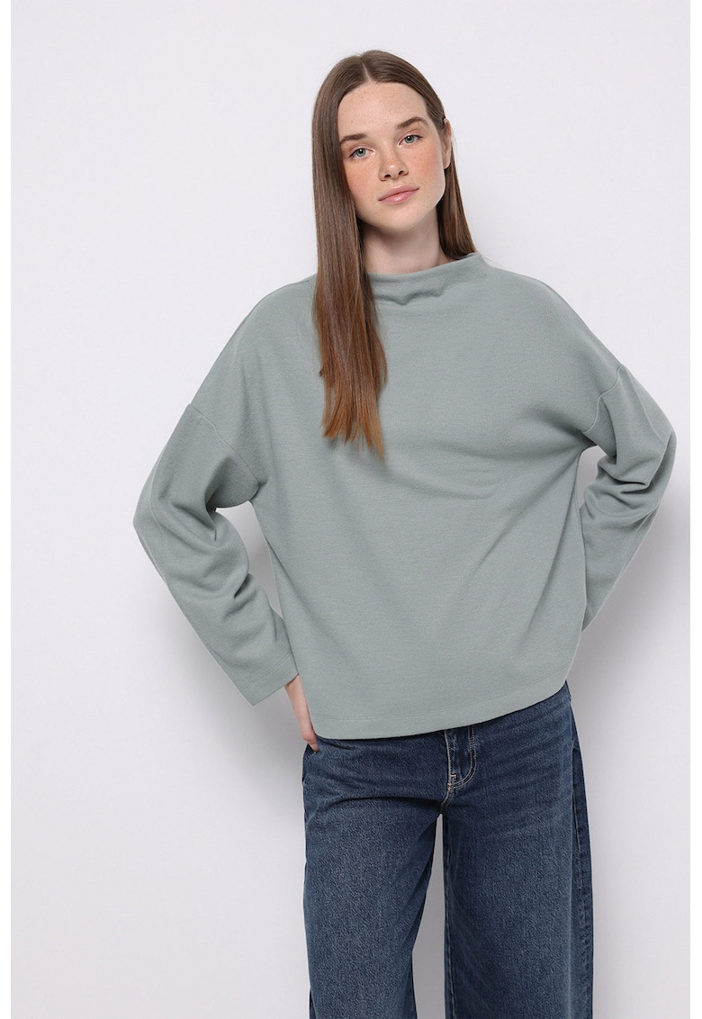 Pulover din amestec de bumbac cu maneci cazute - Gri cenusiu